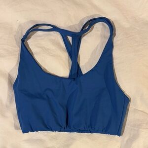 Stylish Blue Sports Bra with Strappy Back